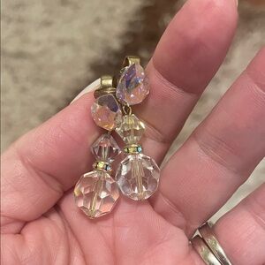 Source Unknown Iridescent Crystal Drop Earrings - Pink/Gold Tones